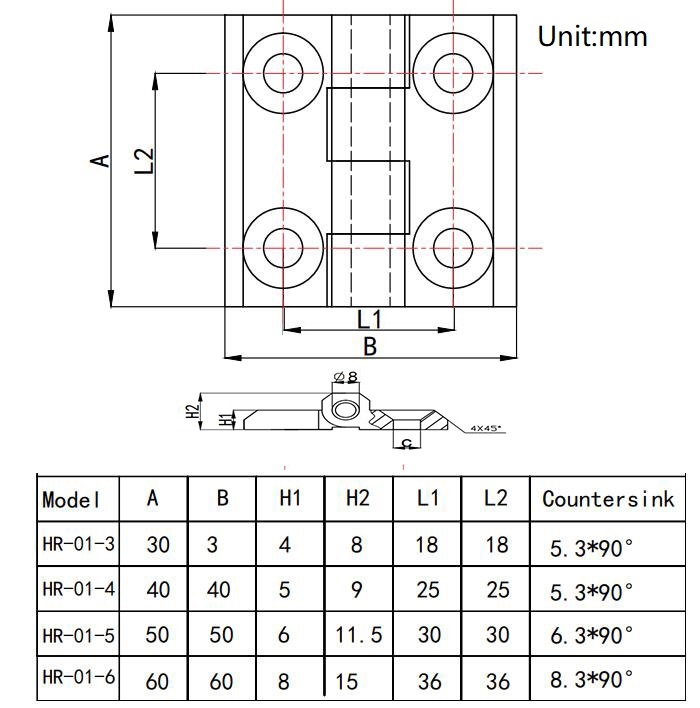 disegno della cerniera di testa